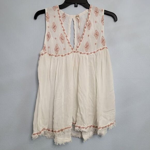 Free People Diamond Embroidered Tunic Tank Top White Rose Boho Flowy XS - Picture 2 of 7